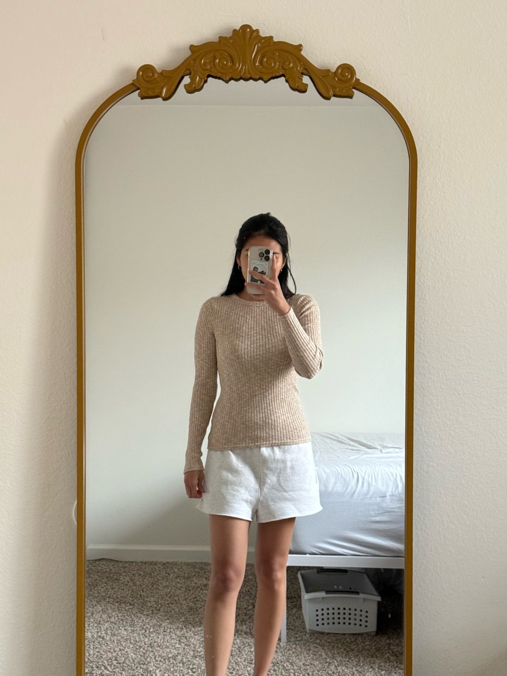 Everlane Beige Ribbed Long-Sleeve Top